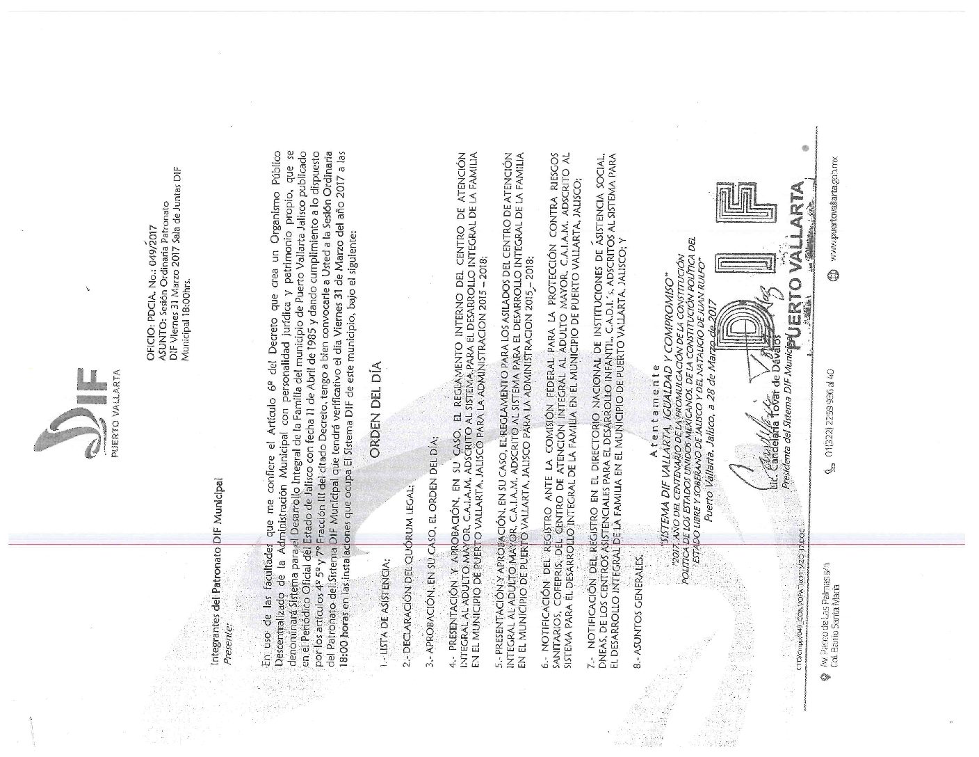 ORDEN DEL DÍA Y CONVOCATORIA DE SESIÓN 2017