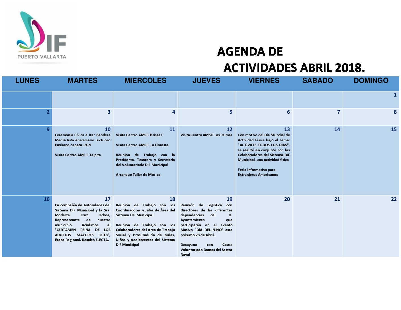 AGENDA ABRIL 2018