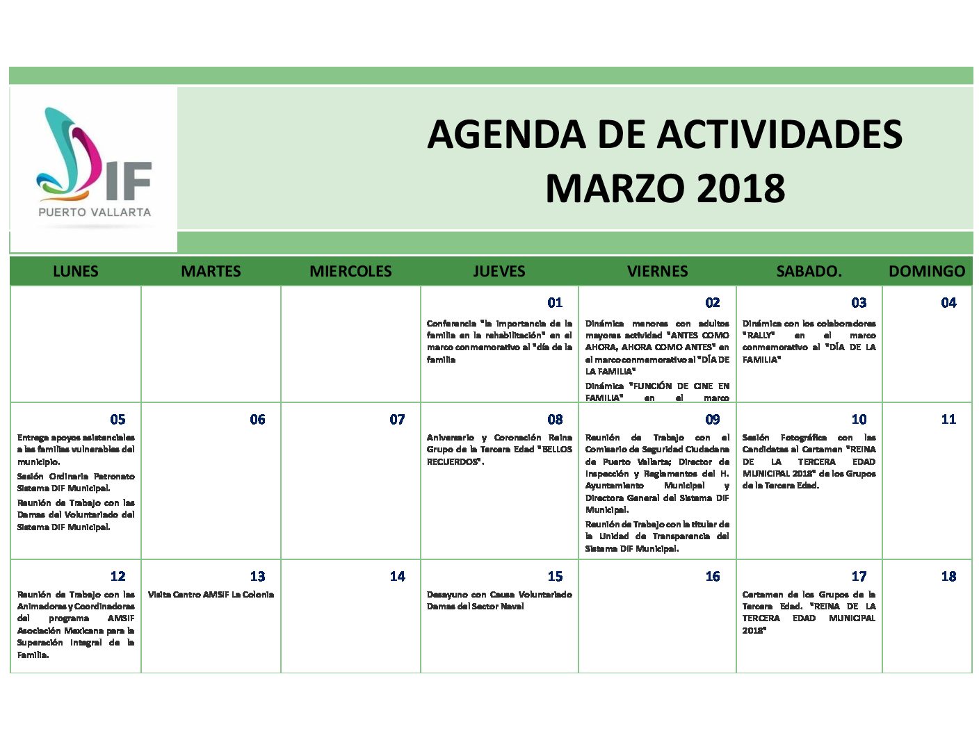 AGENDA MARZO 2018
