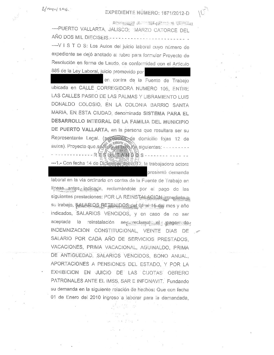 EXPEDIENTE 1671-2012-D