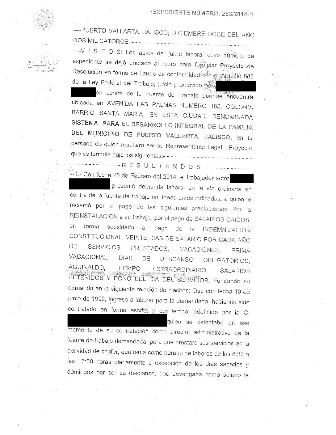EXPEDIENTE 283/2014-D