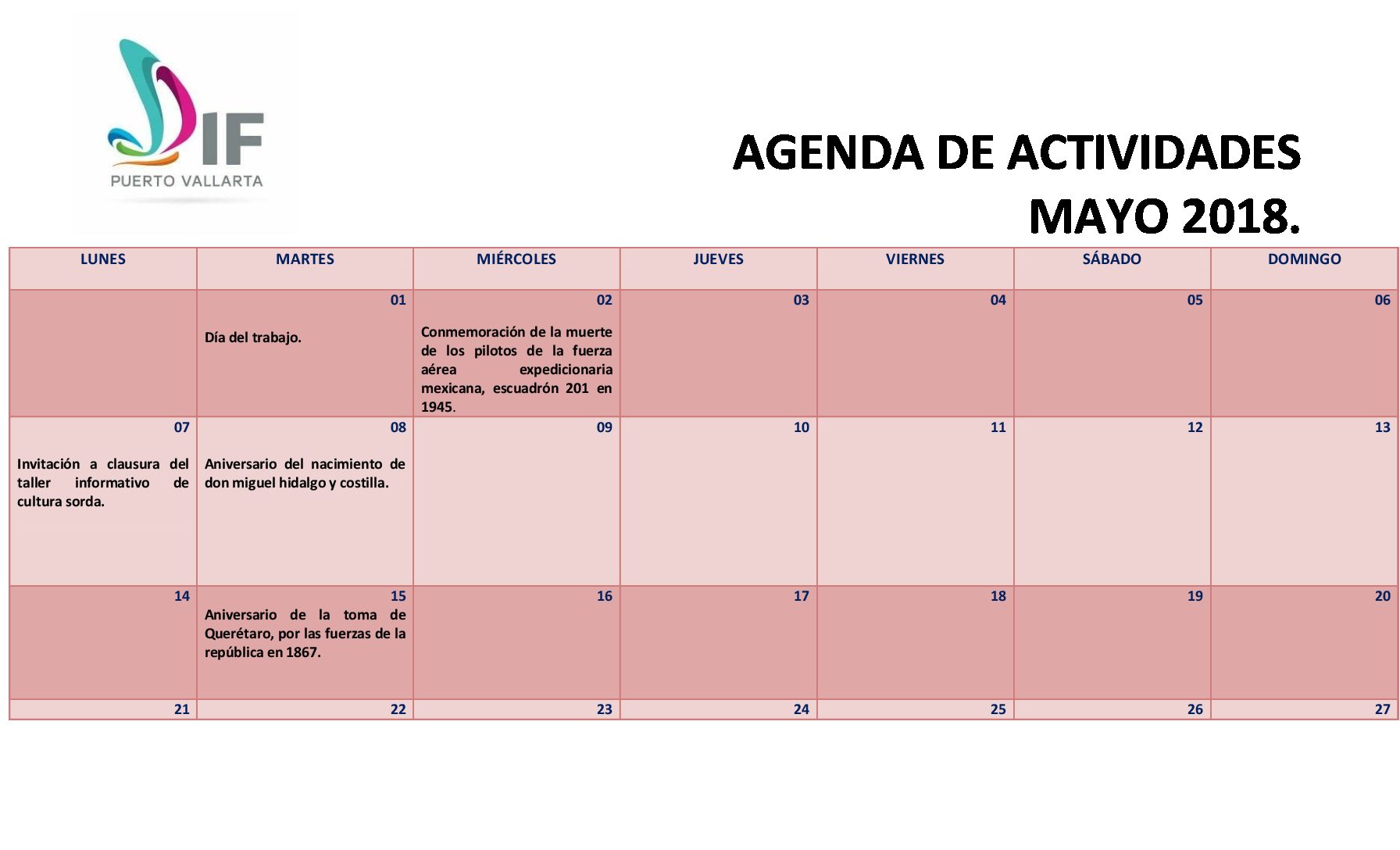 AGENDA MAYO 2018
