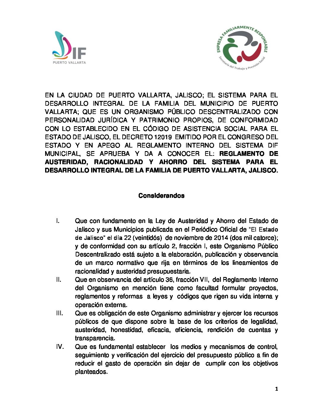 REGLAMENTO DE AUSTERIDAD, RACIONALIDAD Y AHORRRO DEL SISTEMA PARA EL DESARROLLO INTEGRAL DE LA FAMILIA DE PUERTO VALLARTA, JALISCO.