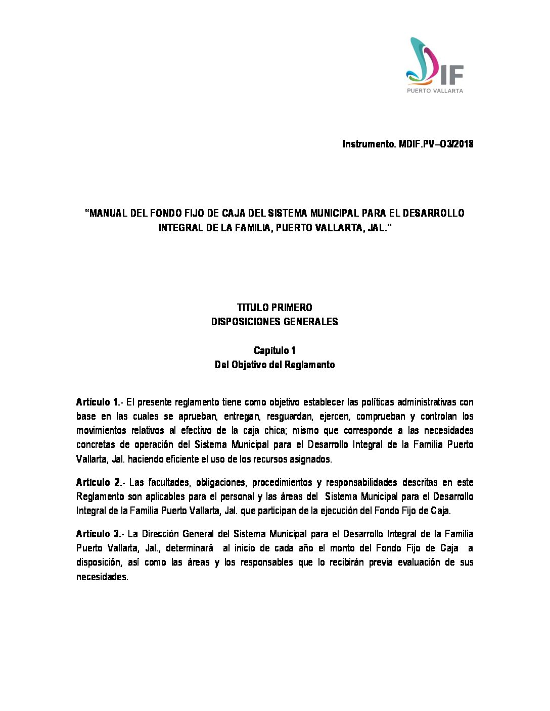 MANUAL DEL FONDO FIJO DE CAJA DEL SISTEMA MUNICIPAL PUERTO VALLARTA, JALISCO