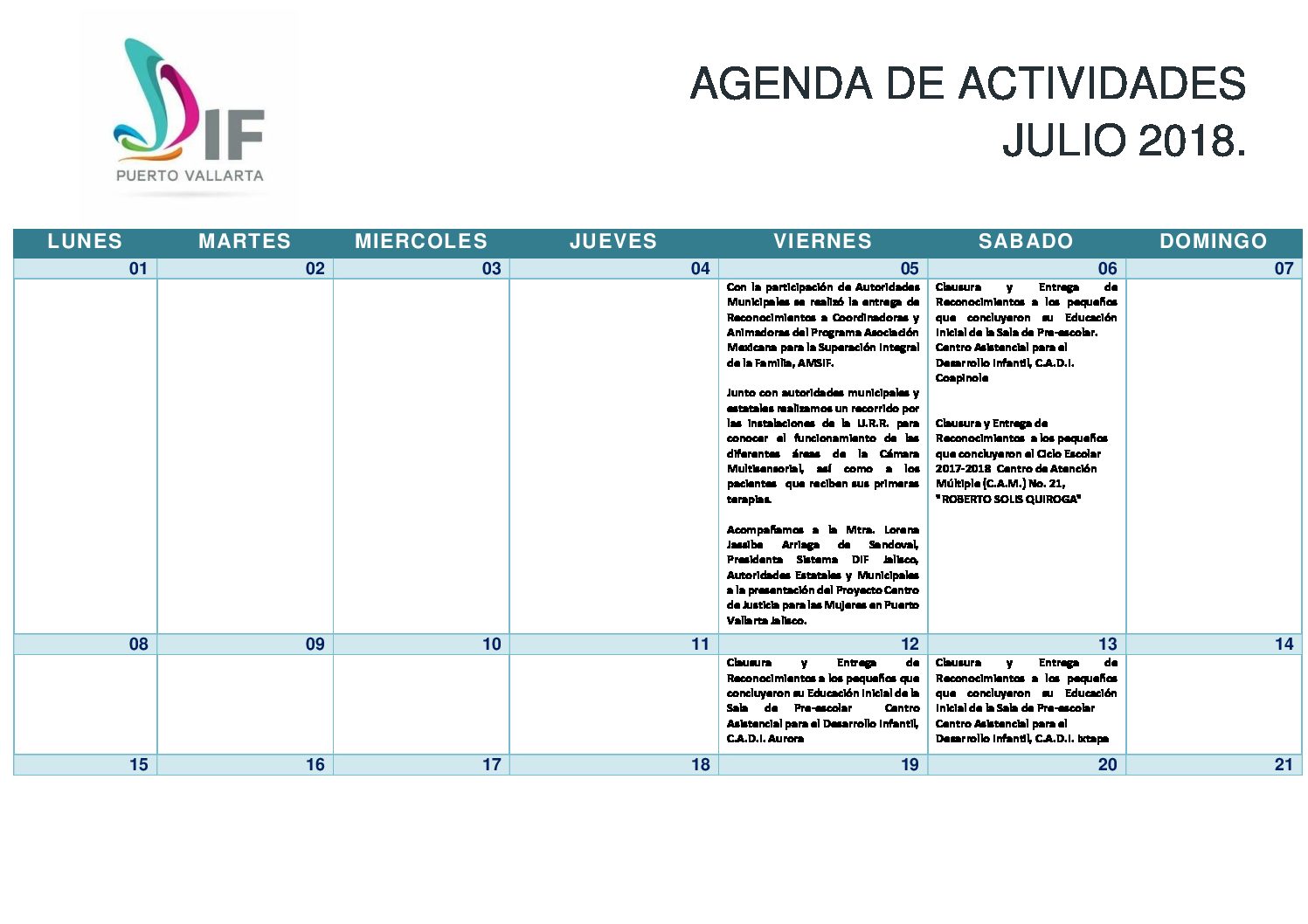 AGENDA JULIO 2018