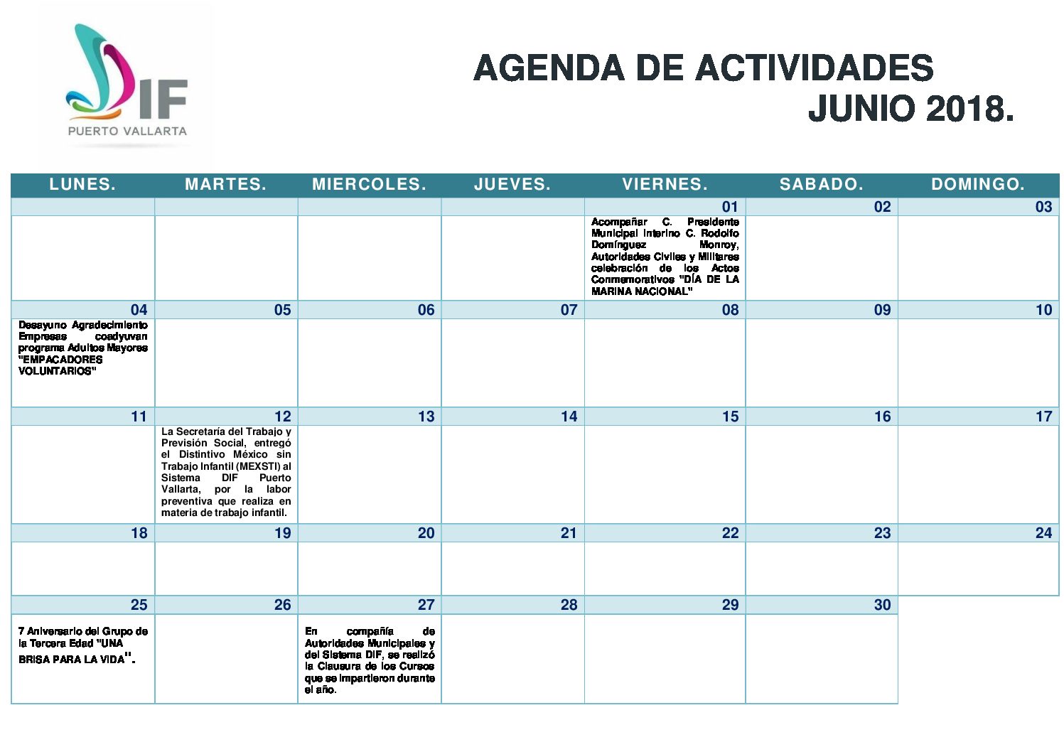 AGENDA JUNIO 2018