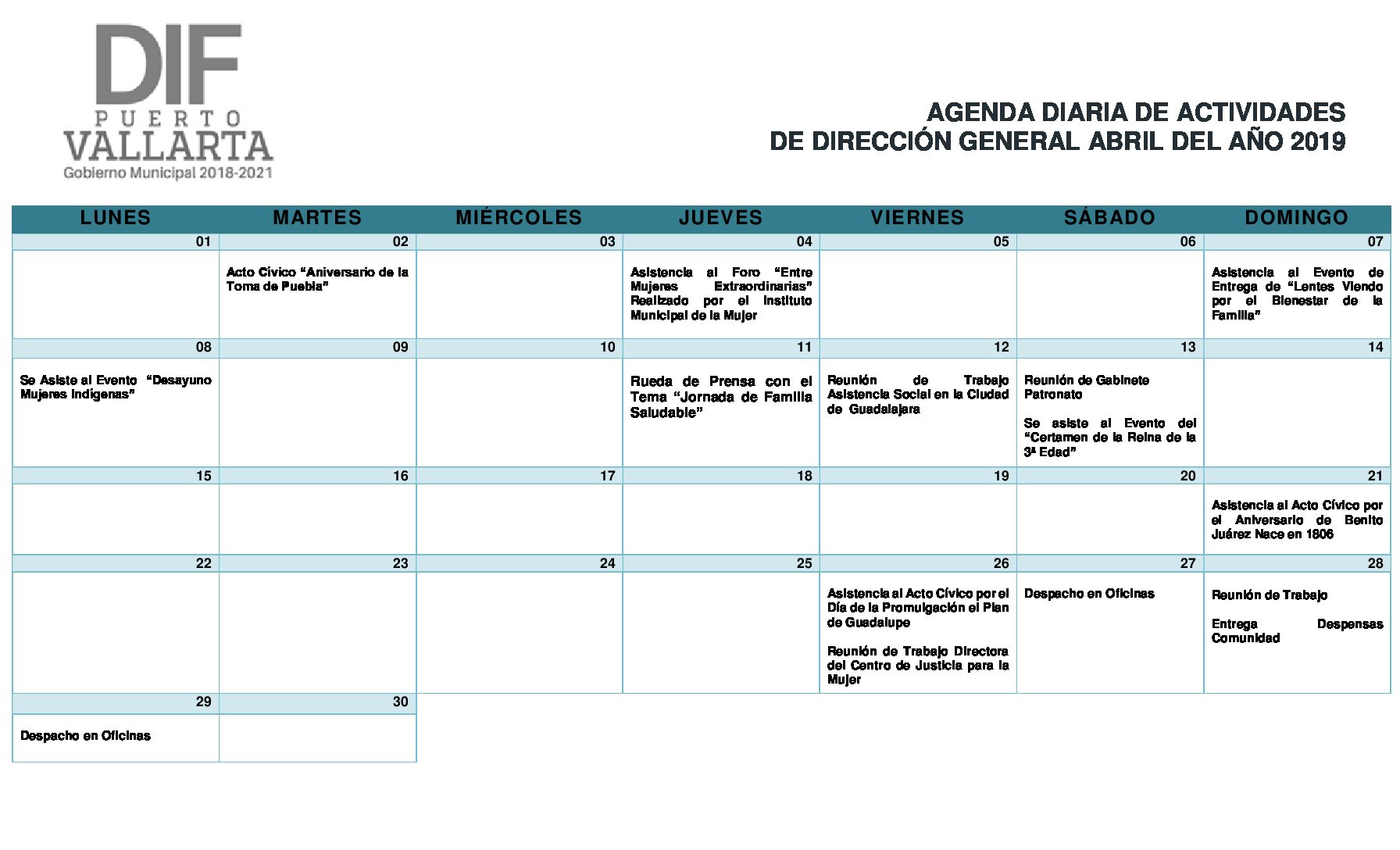 AGENDA ABRIL 2019