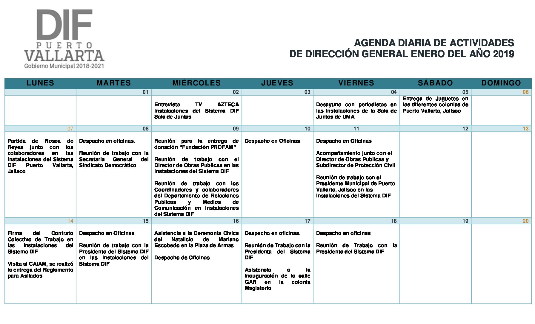 AGENDA ENERO 2019