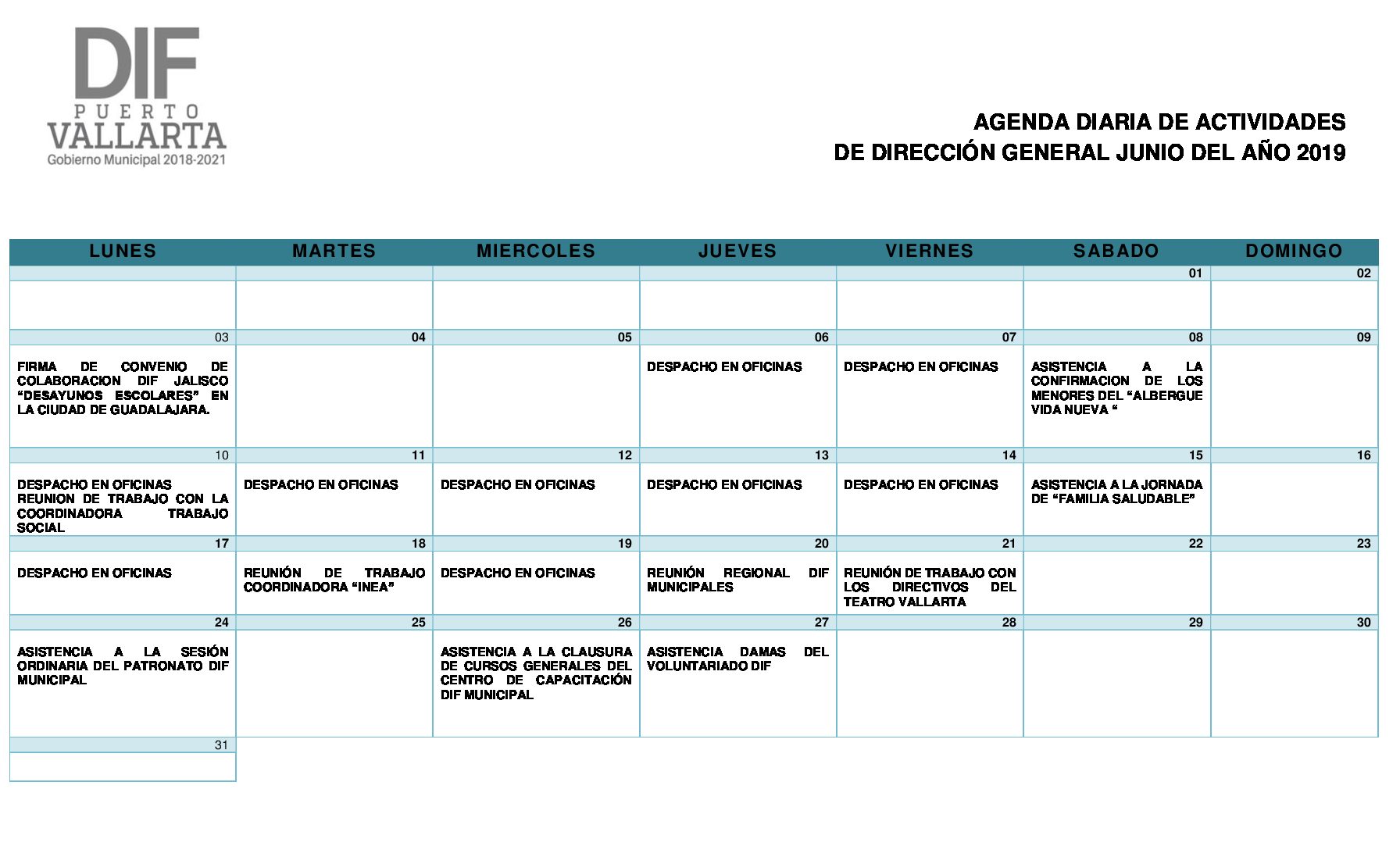 AGENDA JUNIO 2019