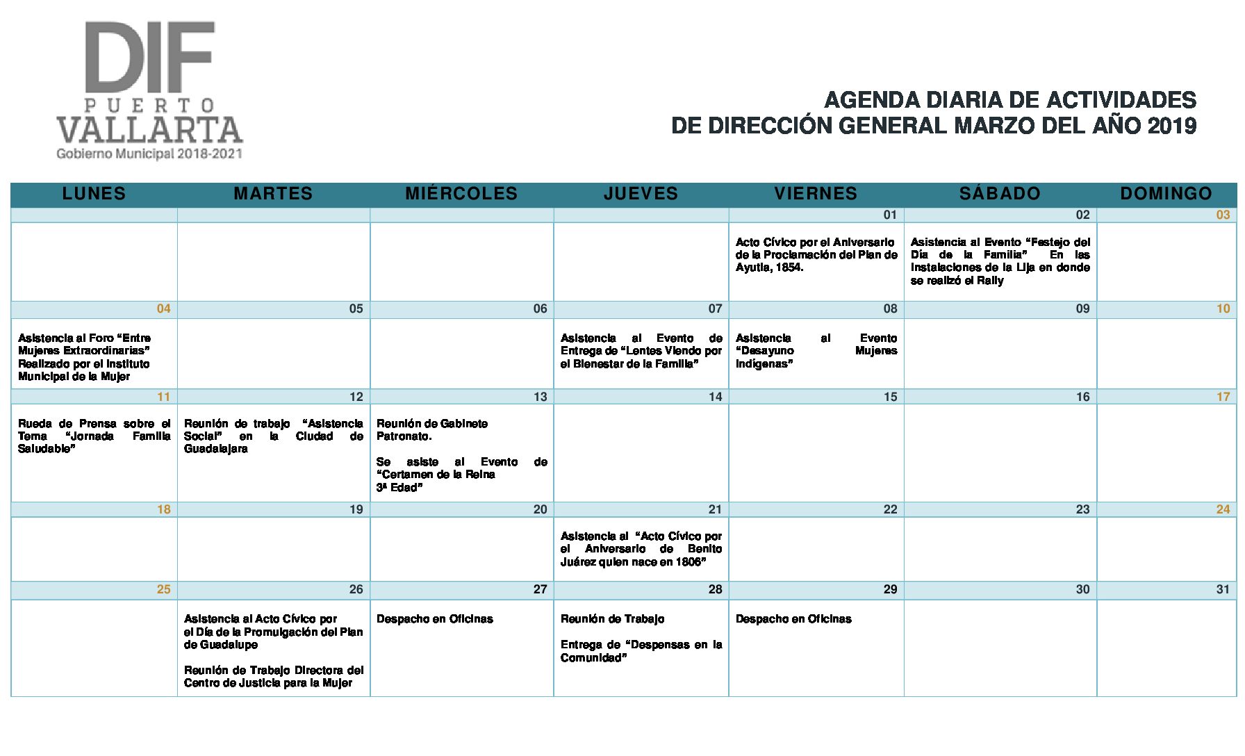 AGENDA MARZO 2019