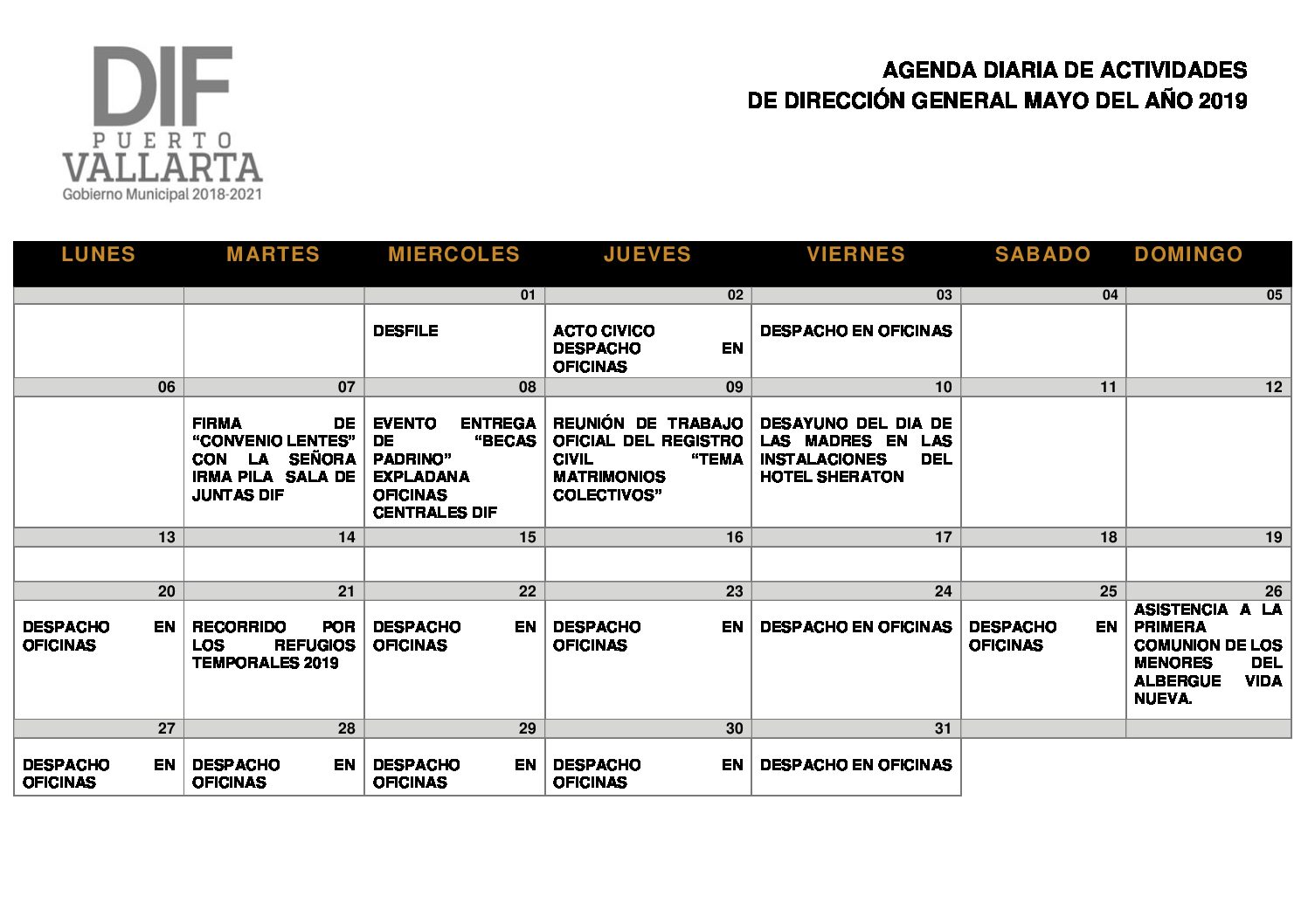 AGENDA MAYO 2019