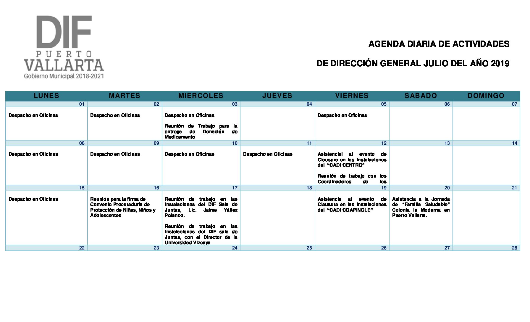 AGENDA JULIO 2019
