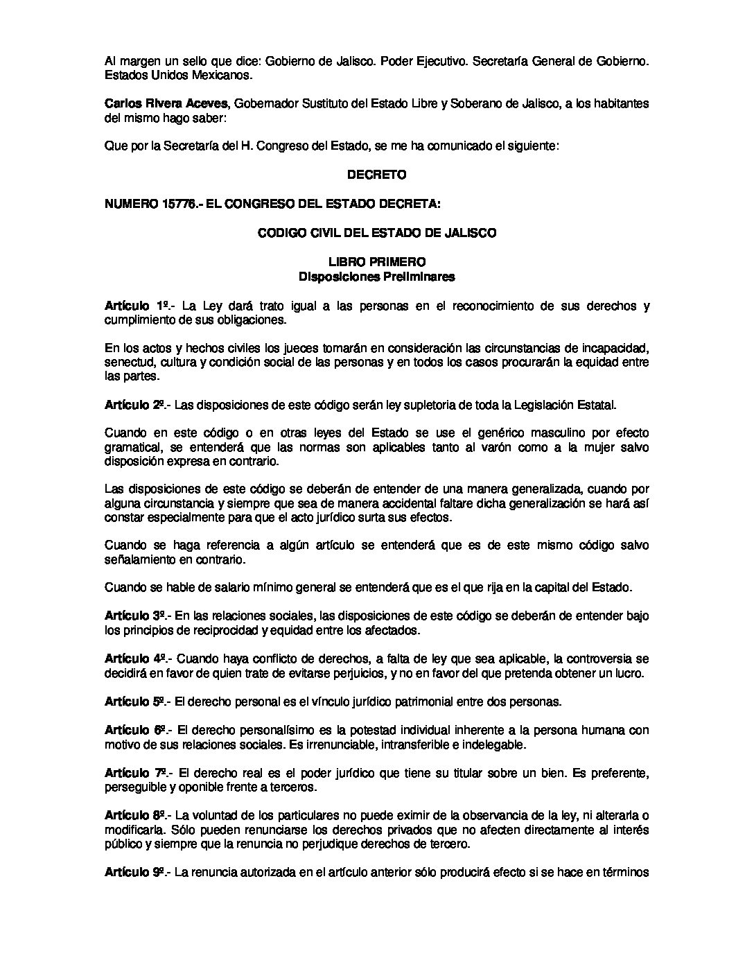 CÓDIGO CIVIL DEL ESTADO DE JALISCO