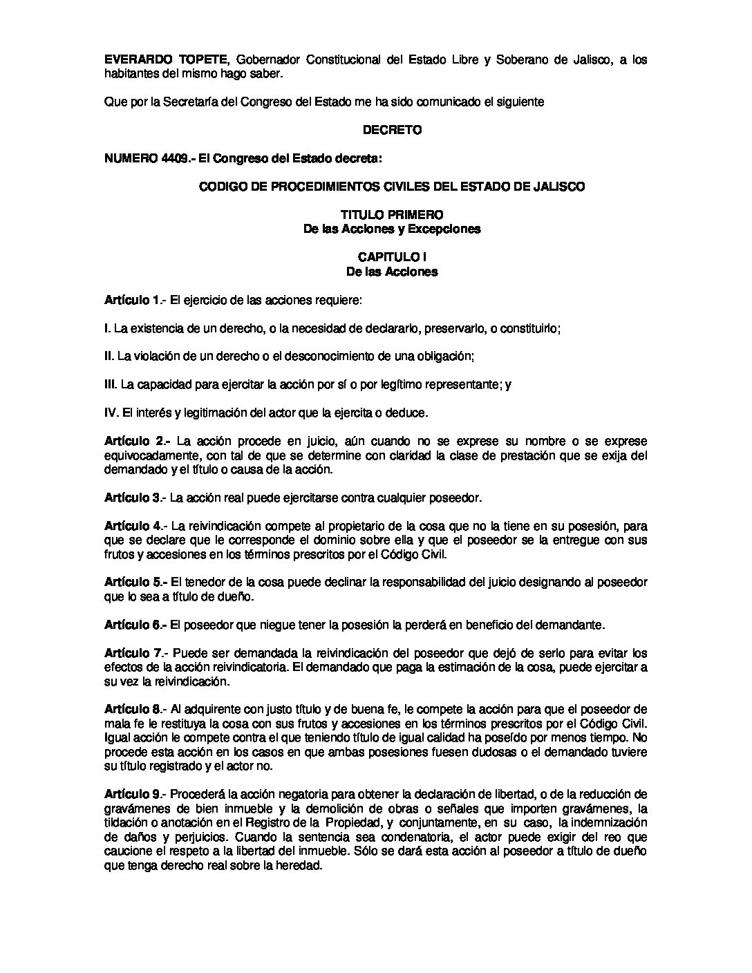 CÓDIGO DE PROCEDIMIENTOS CIVILES DEL ESTADO DE JALISCO