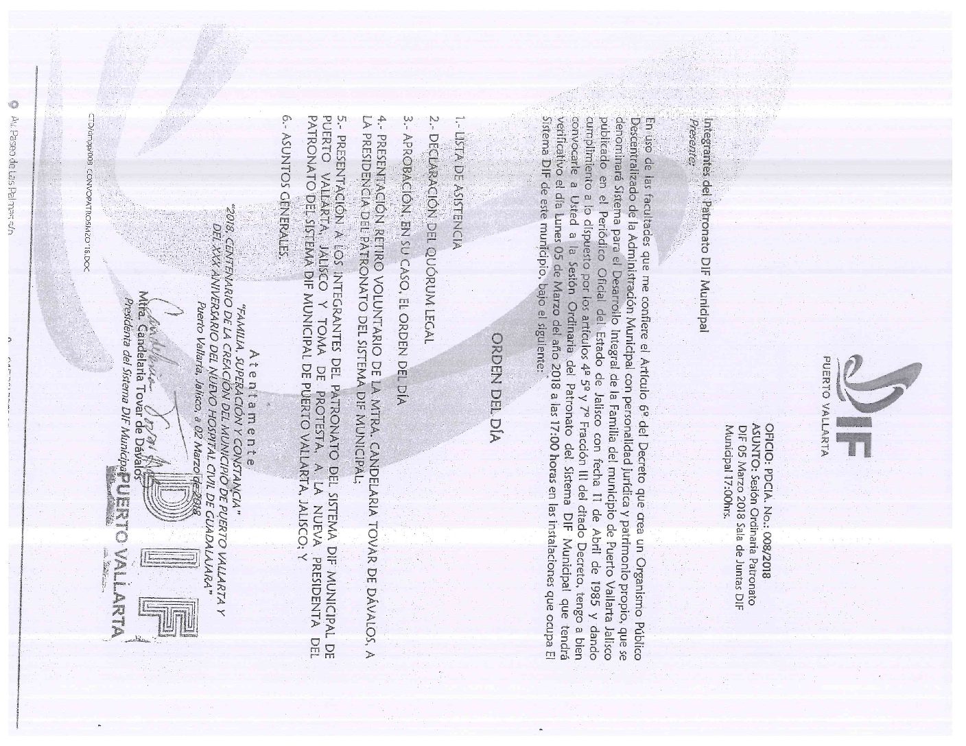 ORDEN DEL DÍA Y CONVOCATORIA DE SESIÓN  2018