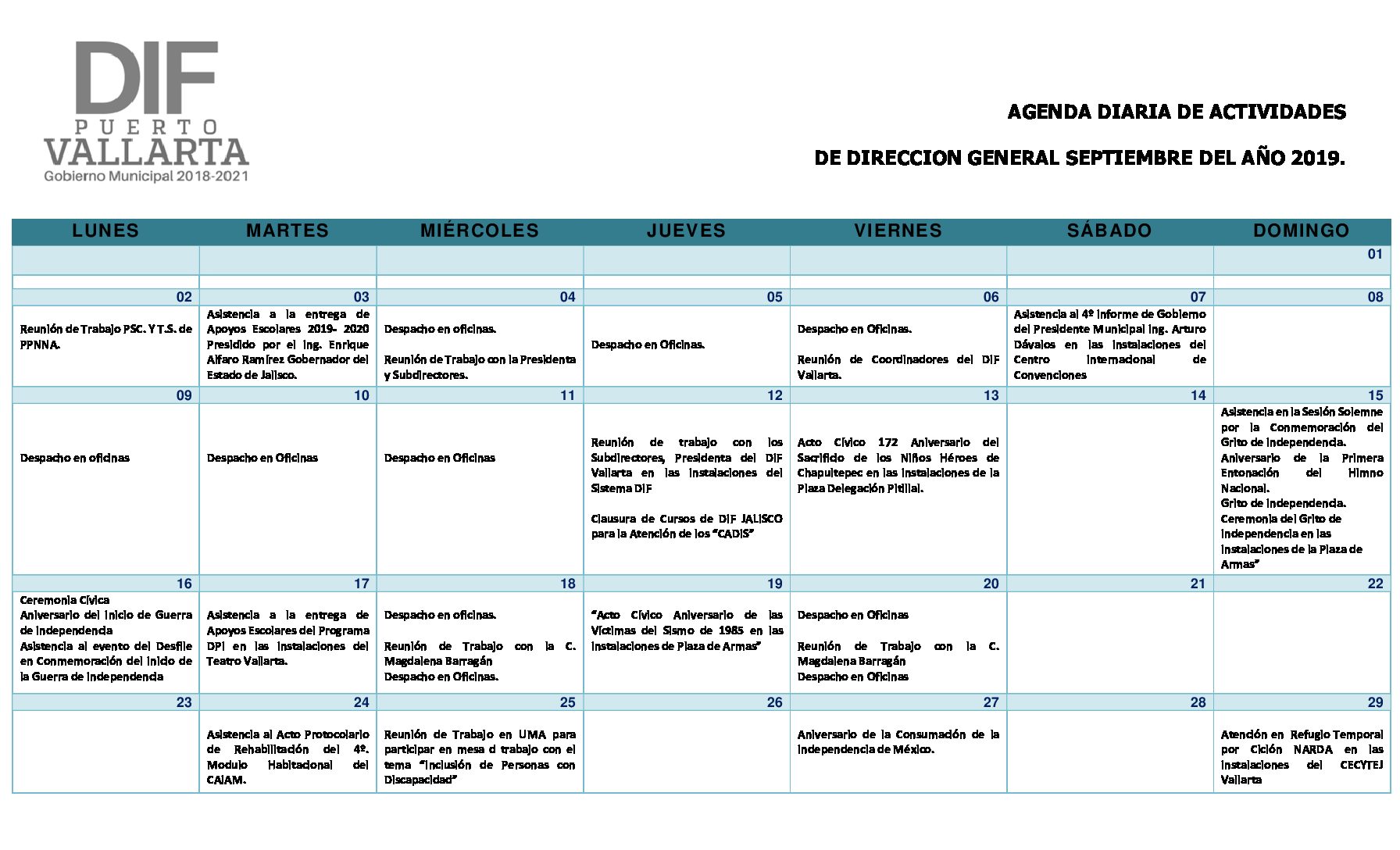AGENDA SEPTIEMBRE 2019