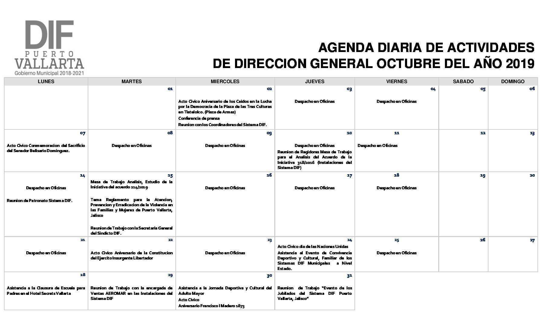 AGENDA OCTUBRE 2019