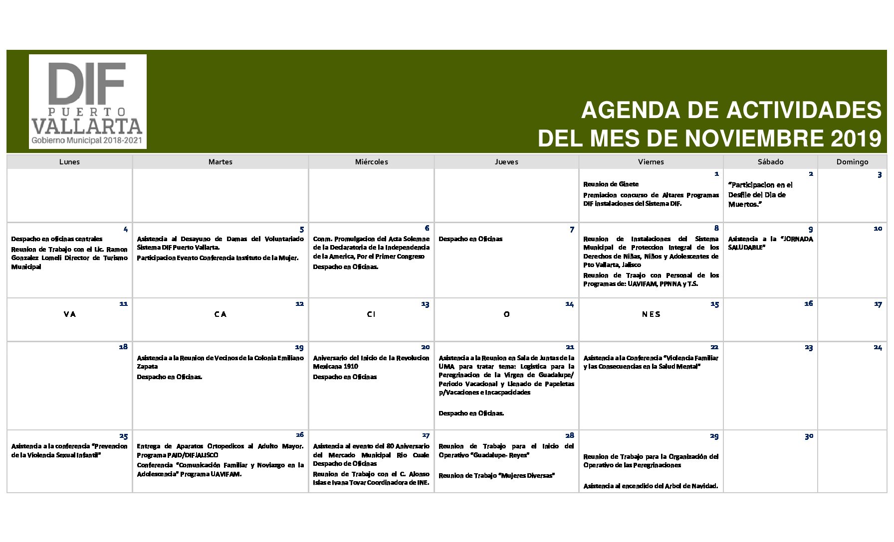 AGENDA NOVIEMBRE 2019