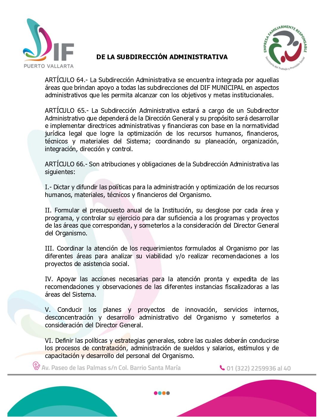 DE LA SUBDIRECCIÓN ADMINISTRATIVA