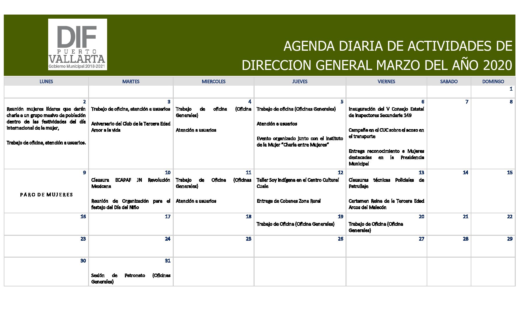 AGENDA MARZO 2020