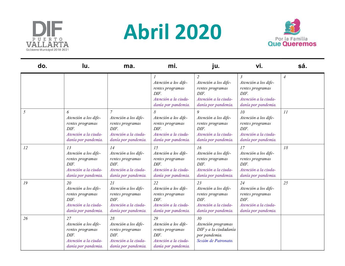 AGENDA ABRIL 2020