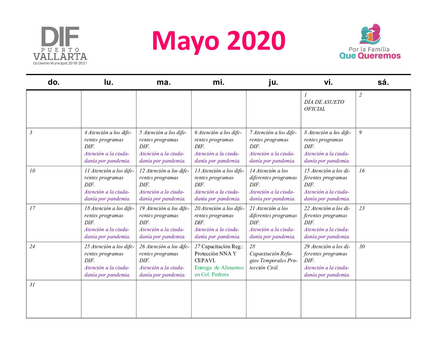 AGENDA MAYO 2020