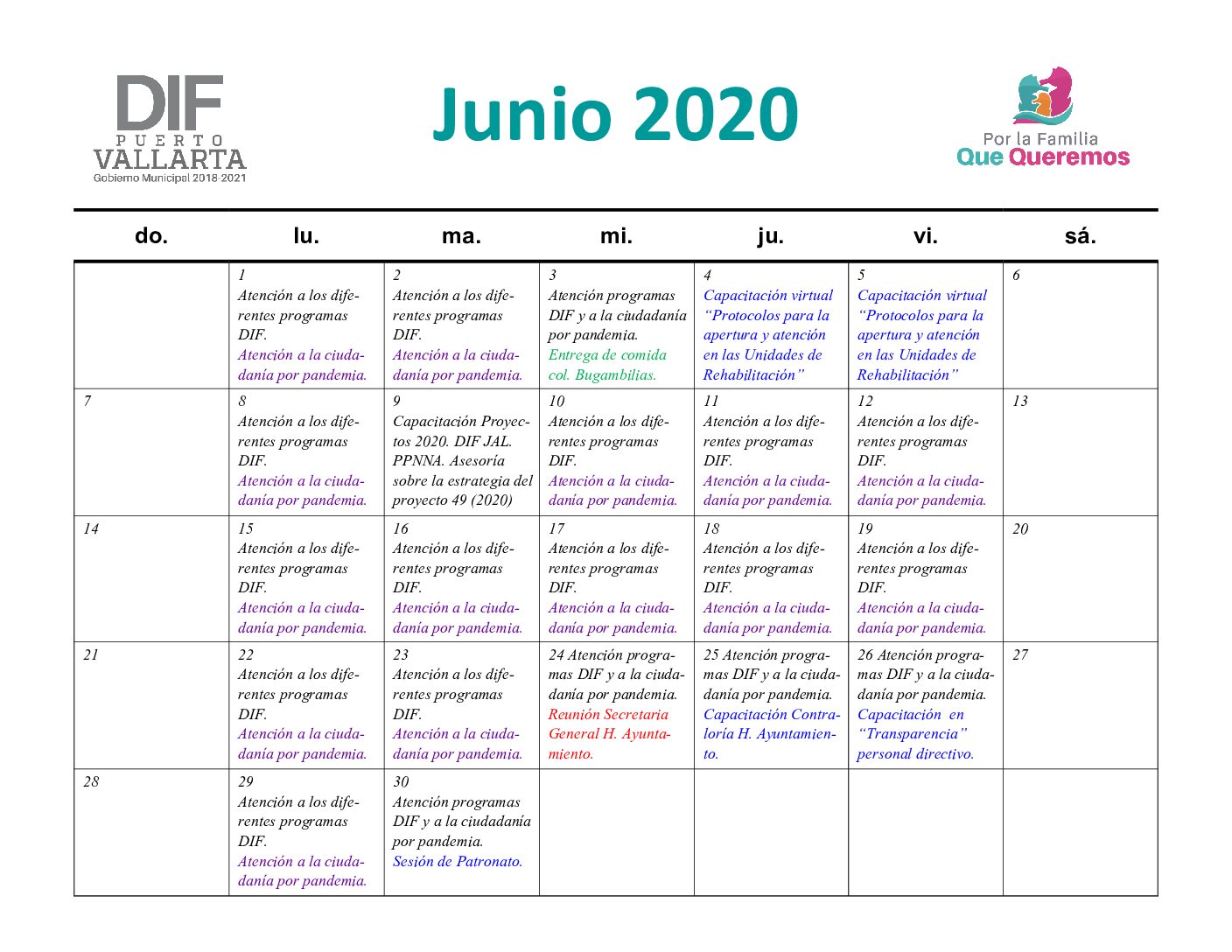 AGENDA JUNIO 2020