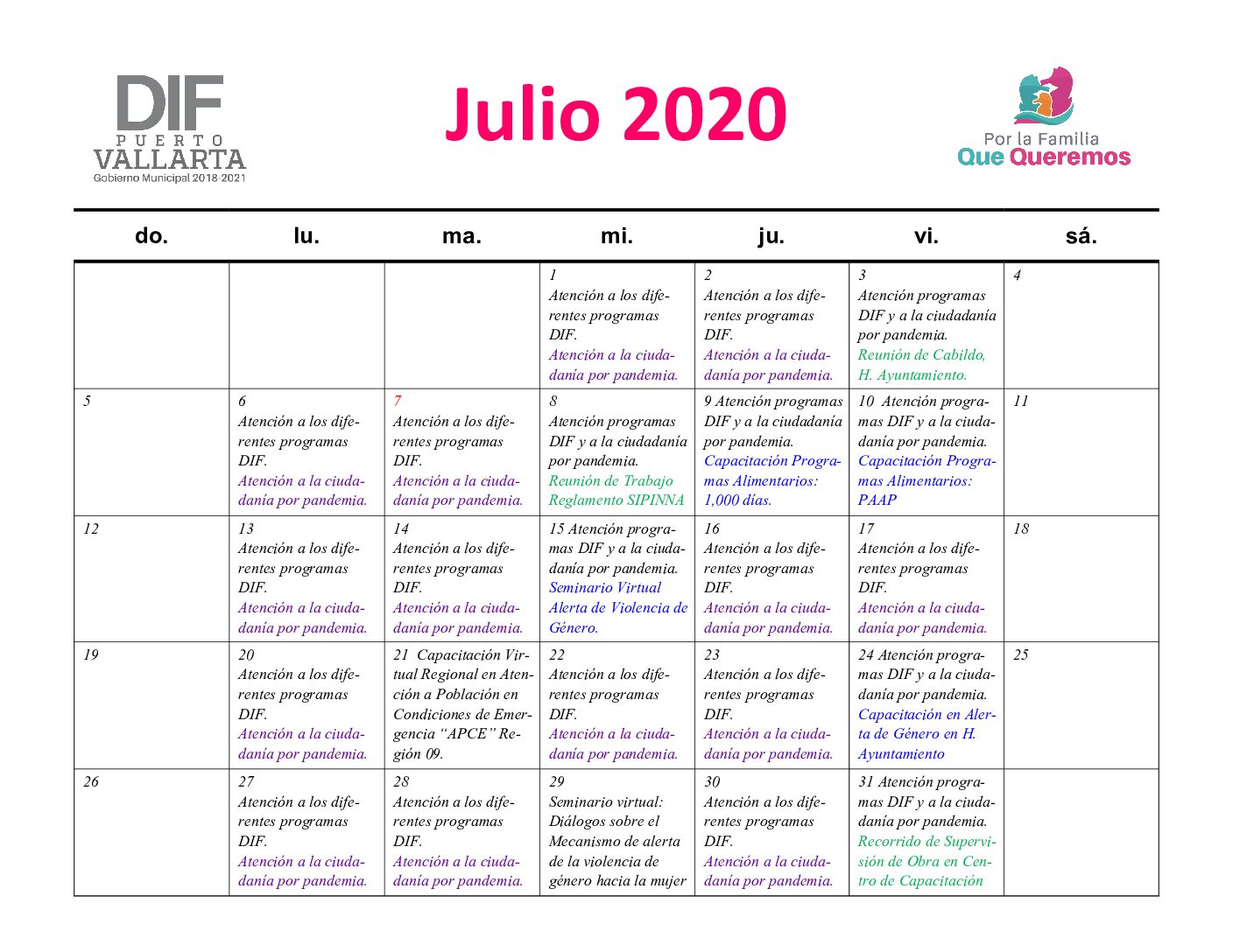 AGENDA JULIO 2020