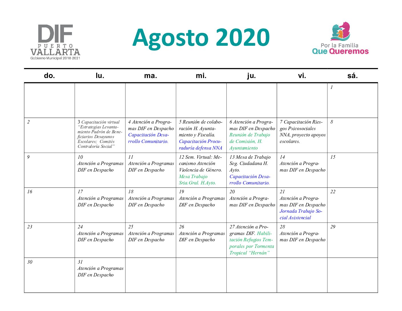 AGENDA AGOSTO 2020